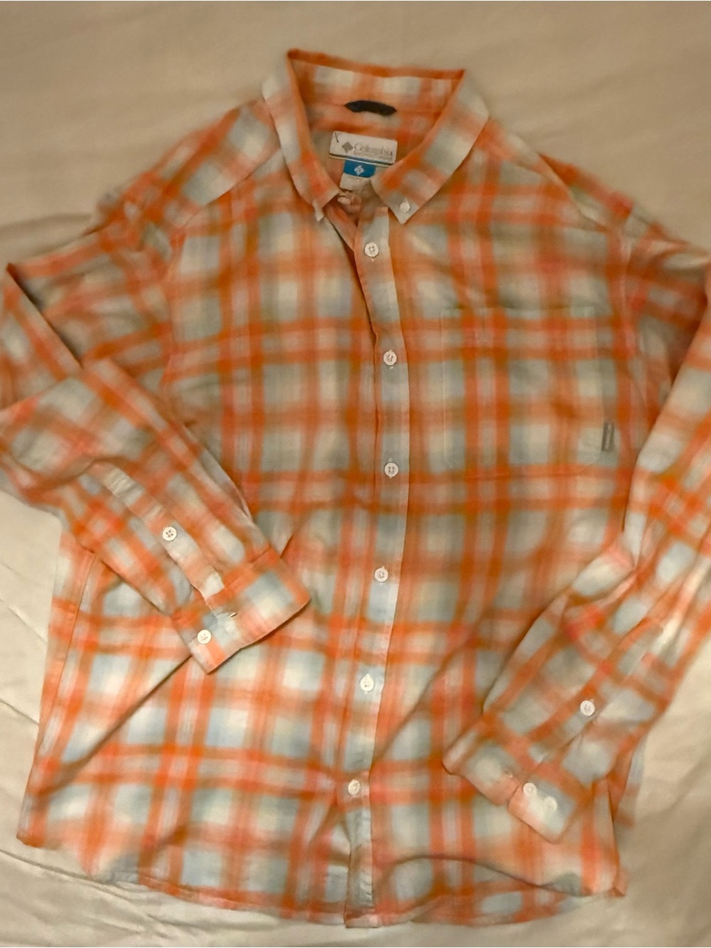 Columbia Orange and White Plaid Men's Button-Down Shirt